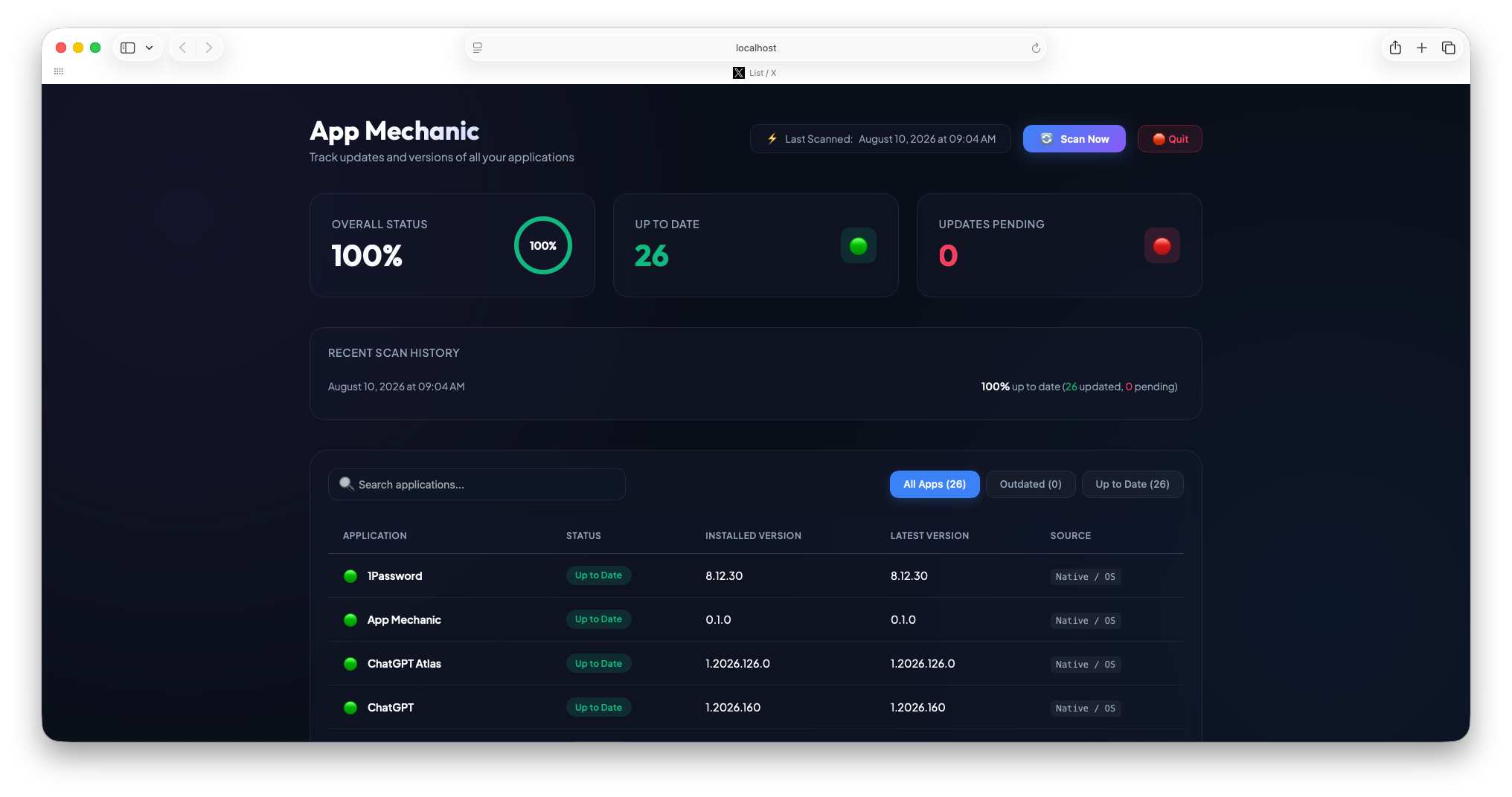 App Mechanic macOS Dashboard Screenshot